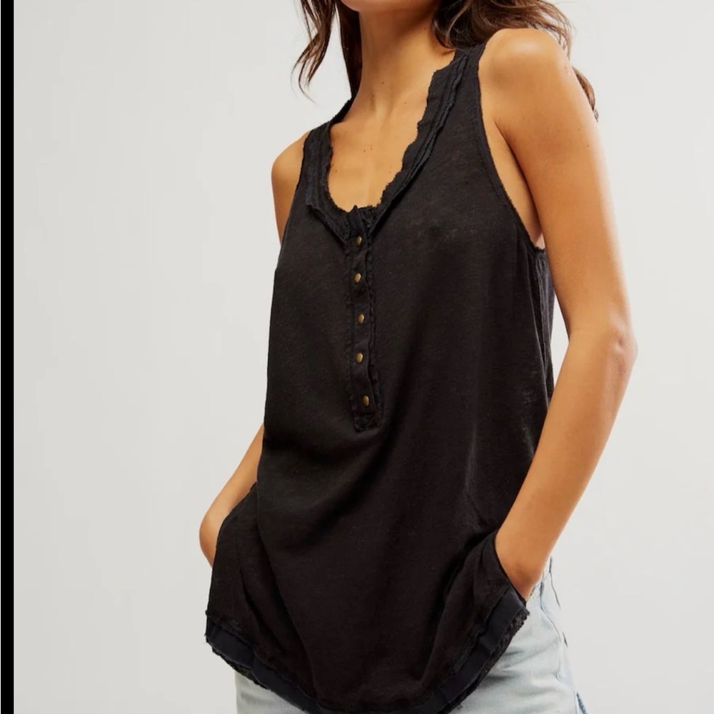 We The Free Black Tank Top with Button Detail